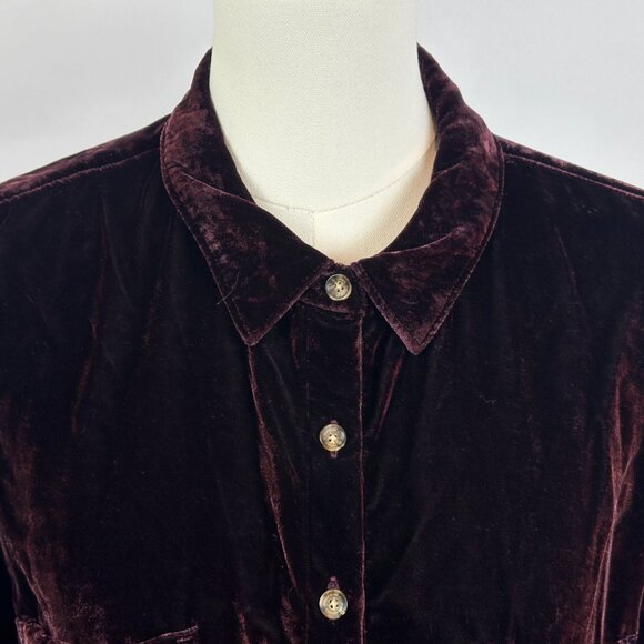 Anthropologie - Maeve - Katrina Burgundy Oversized Velvet Button down Top - 14 - Picture 3 of 8
